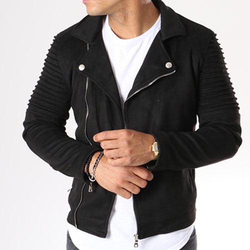 Veste Biker Slim Fit Suédine G7652 Noir