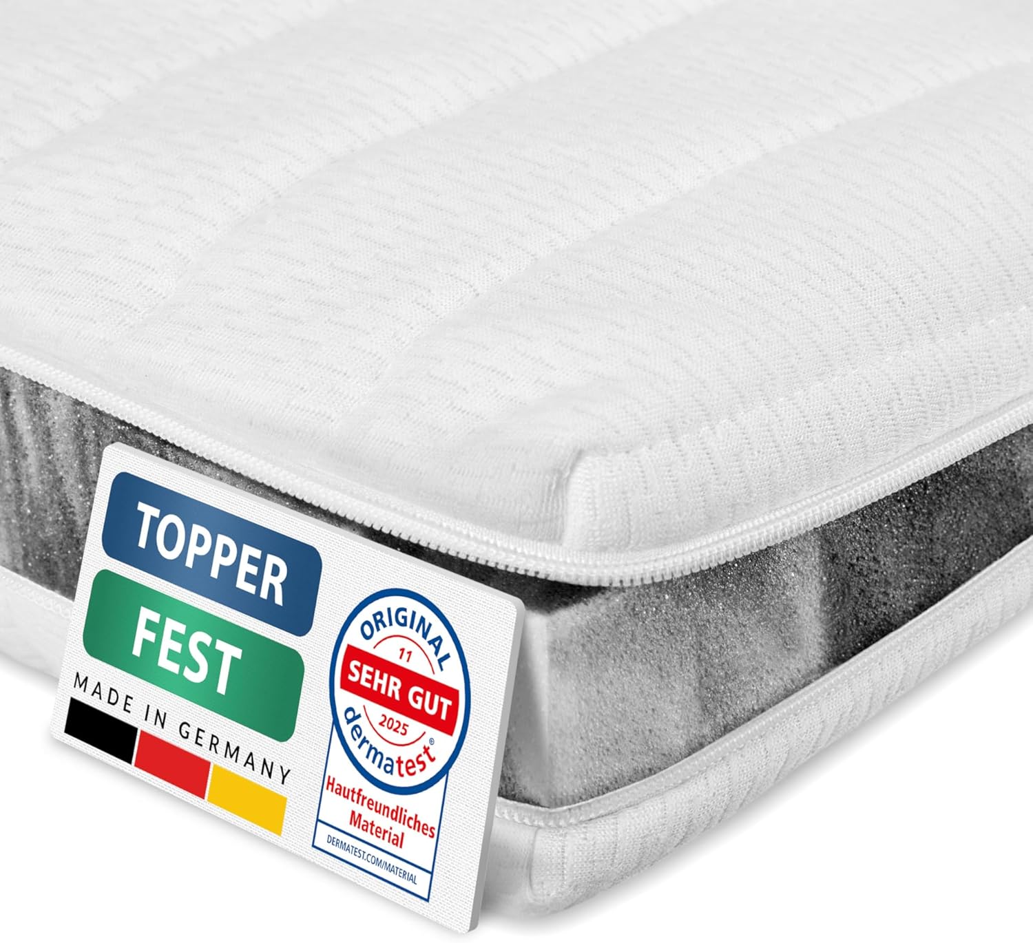 AM Qualitätsmatratzen Topper 180x200cm hart - Made in Germany - Oeko TEX zertifizierter Matratzen Topper 180x200 H4 / H3 für Boxspringbett - Feste Matratzenauflage 180x200 mit waschbarem Bezug