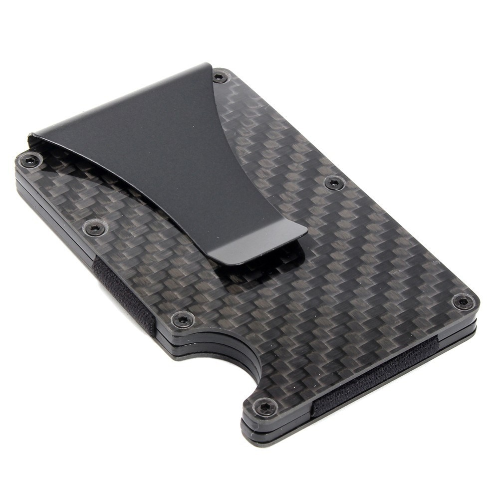Mini Kreditkarten Etui Metall Geldbörse mit Geldscheinklammer (RFID Schutz) - Schwarz