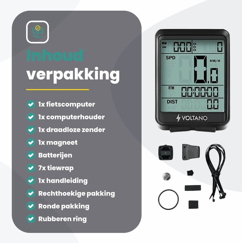 Voltano Draadloze Fietscomputer 2.1 Inch – Zwart – 21 Functies – Waterdicht