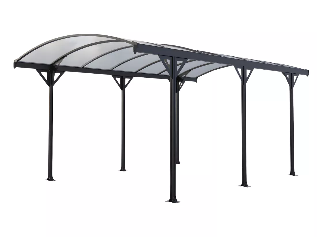Carport pergola simple autoportant en aluminium - 1 voiture - 15,3 m² - Gris - GENARO