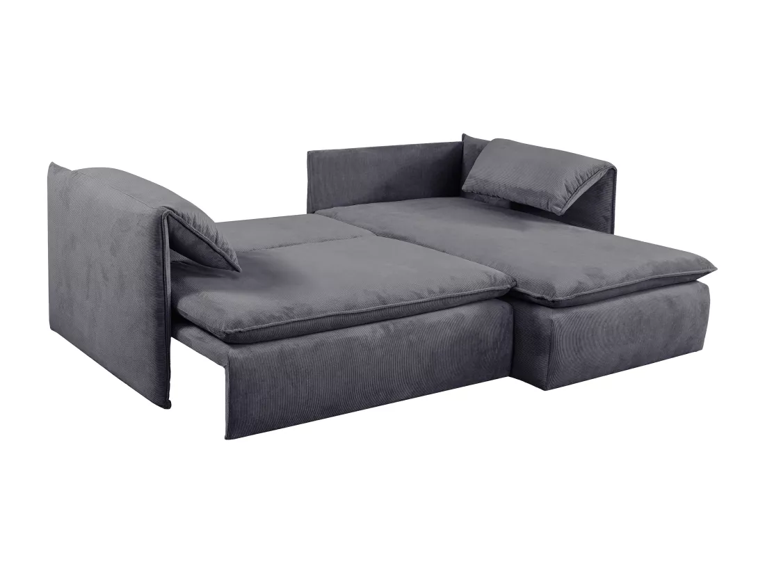 Canapé d'angle droit convertible en velours côtelé bleu gris TEODORA