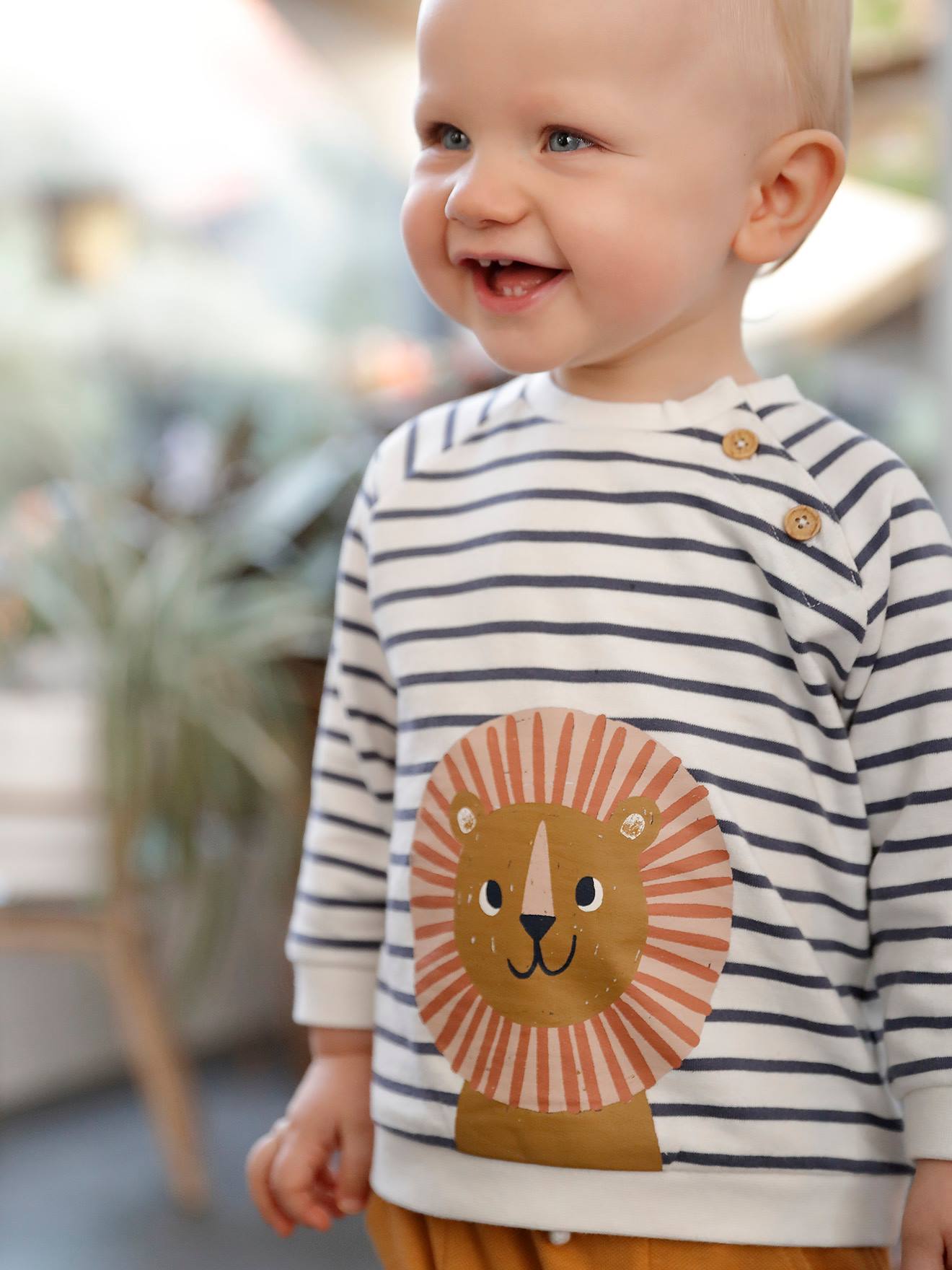 Blusa de moletom listrada para bebê, listras azuis