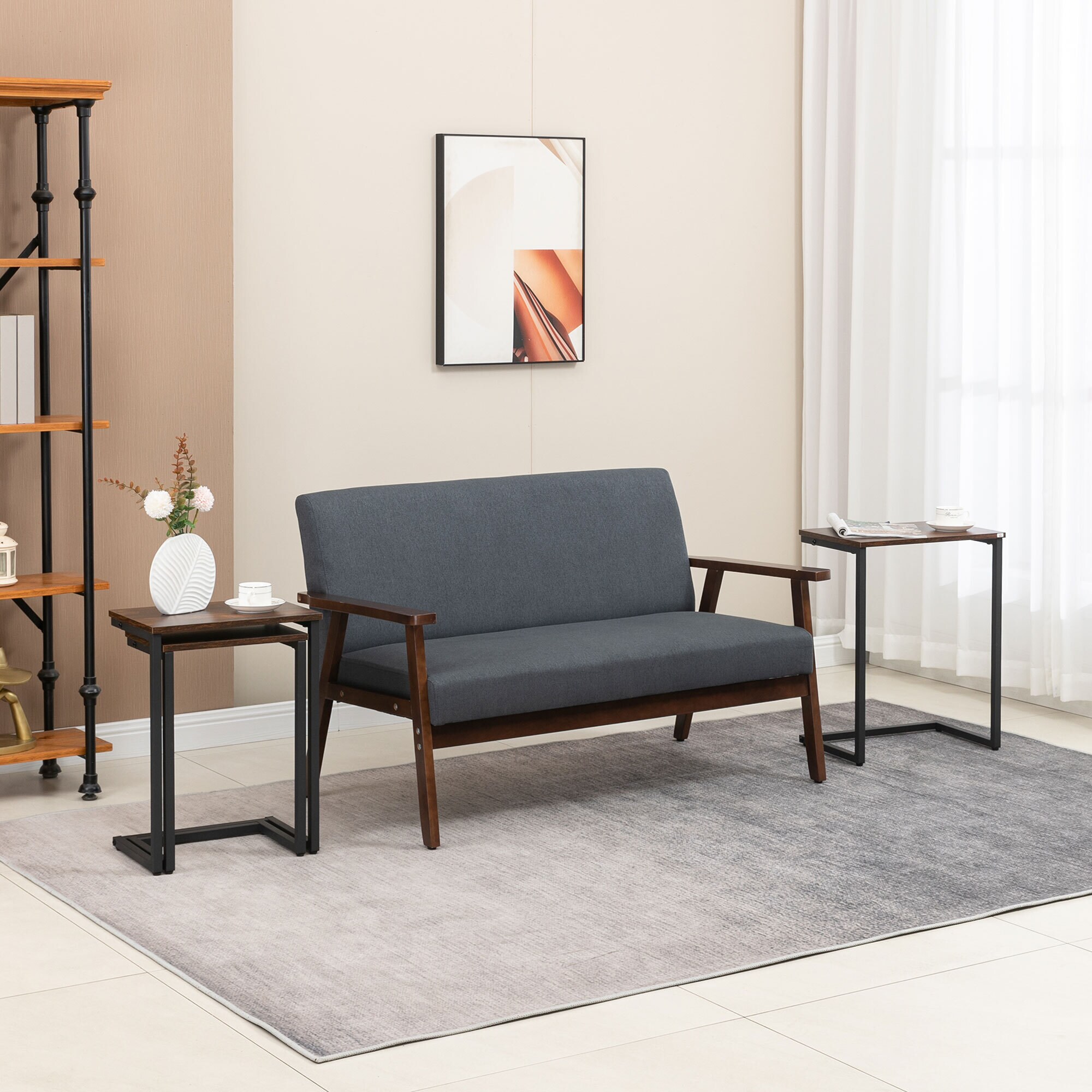 HOMCOM Beistelltisch-Set mit Stahlrahmen braun 45L x 30B x 60H cm