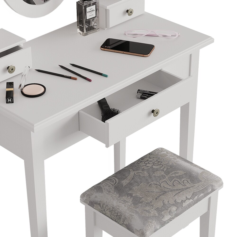 Vicco Schminktisch Frisiertisch Kosmetiktisch Annie Weiß Schminkspiegel Hocker 75x134 cm Barock Schlafzimmerkommode Schminkkommode Schublade Ablage Aufbewahrung Frisierkommode Make-Up-Tisch