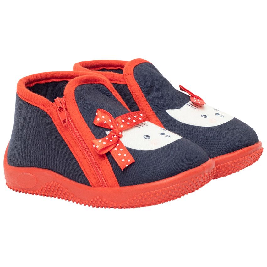 Chaussons avec print chat et noeud fantaisie pour fille - Bleu marine
