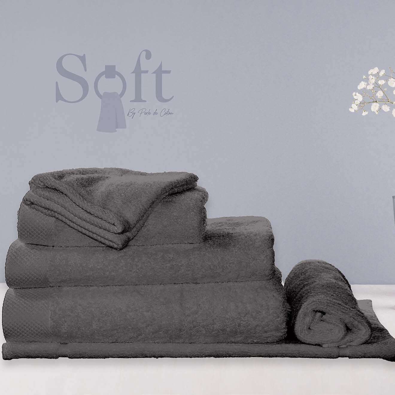Soft by Perle de Coton 2 Serviettes Invité gris anthracite - 50x30 cm