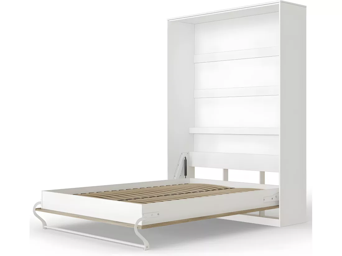 Armoire Lit escamotable 140x200cm Lit Rabattable Lit Mural Supérieur Vertical Blanc /Chêne Sonoma