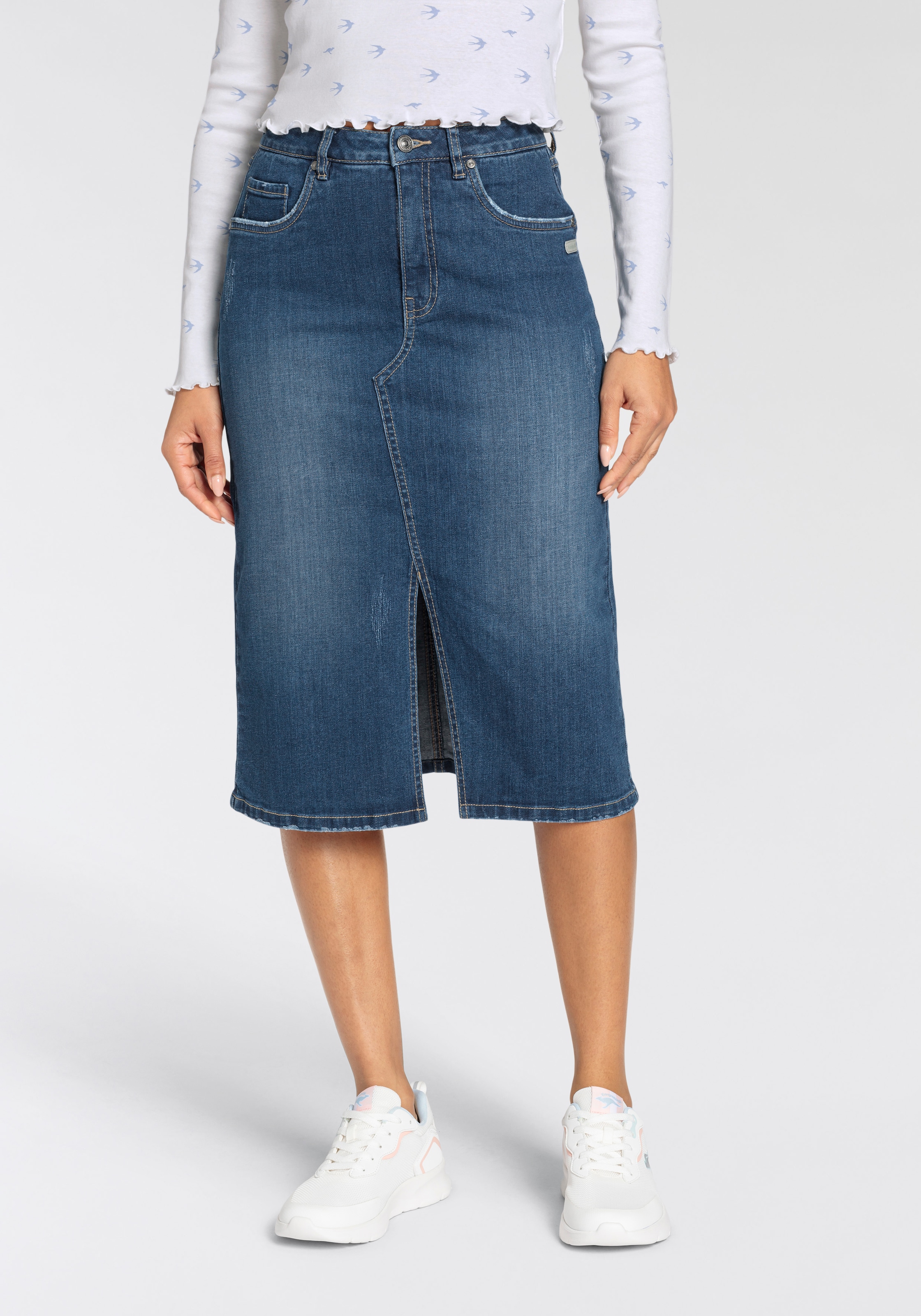 KangaROOS Jeansrock , in Midilänge mit Schlitz