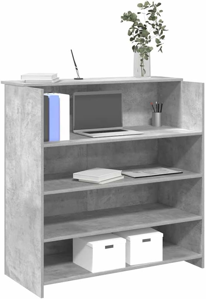 Empfangstheke aus Beton, Grau, 100 x 50 x 103,5 cm, mit eingebauten Regalen und vielseitigem Design für Büros und professionelle Räume, Material aus technischem Holz