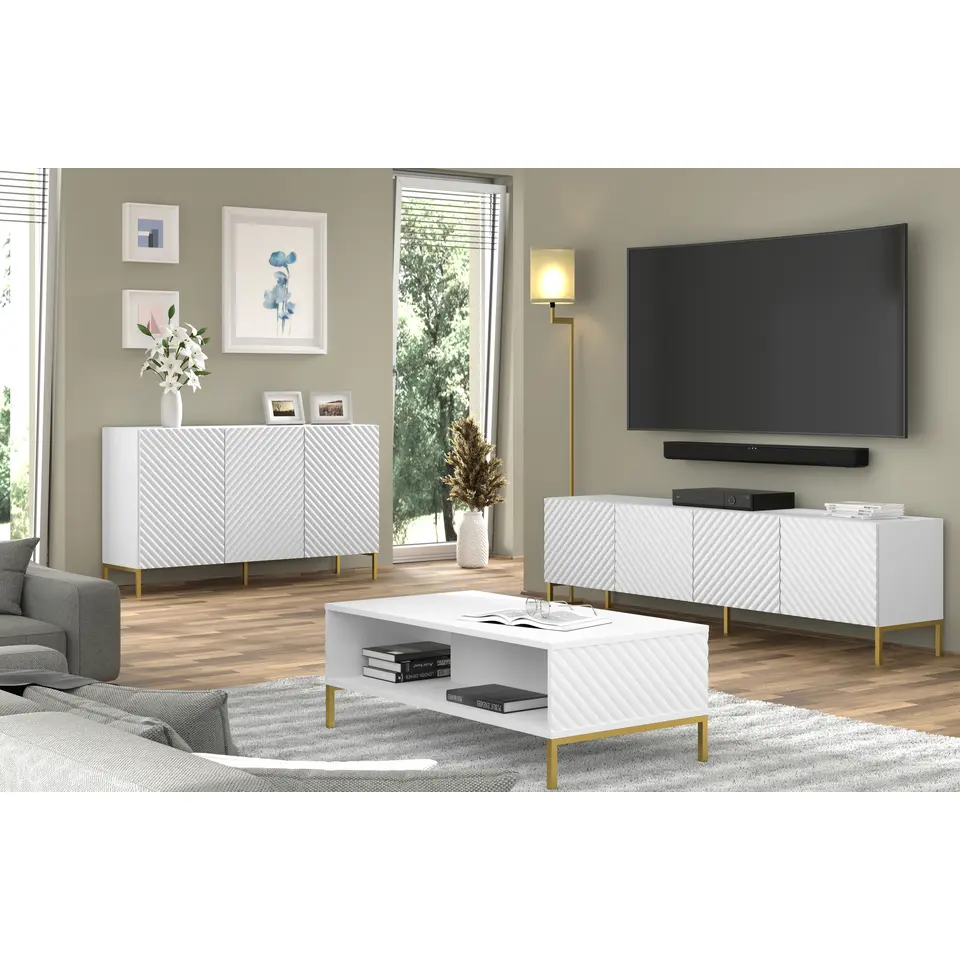 SURF dressoir 4D 200 cm mat wit   gouden frame