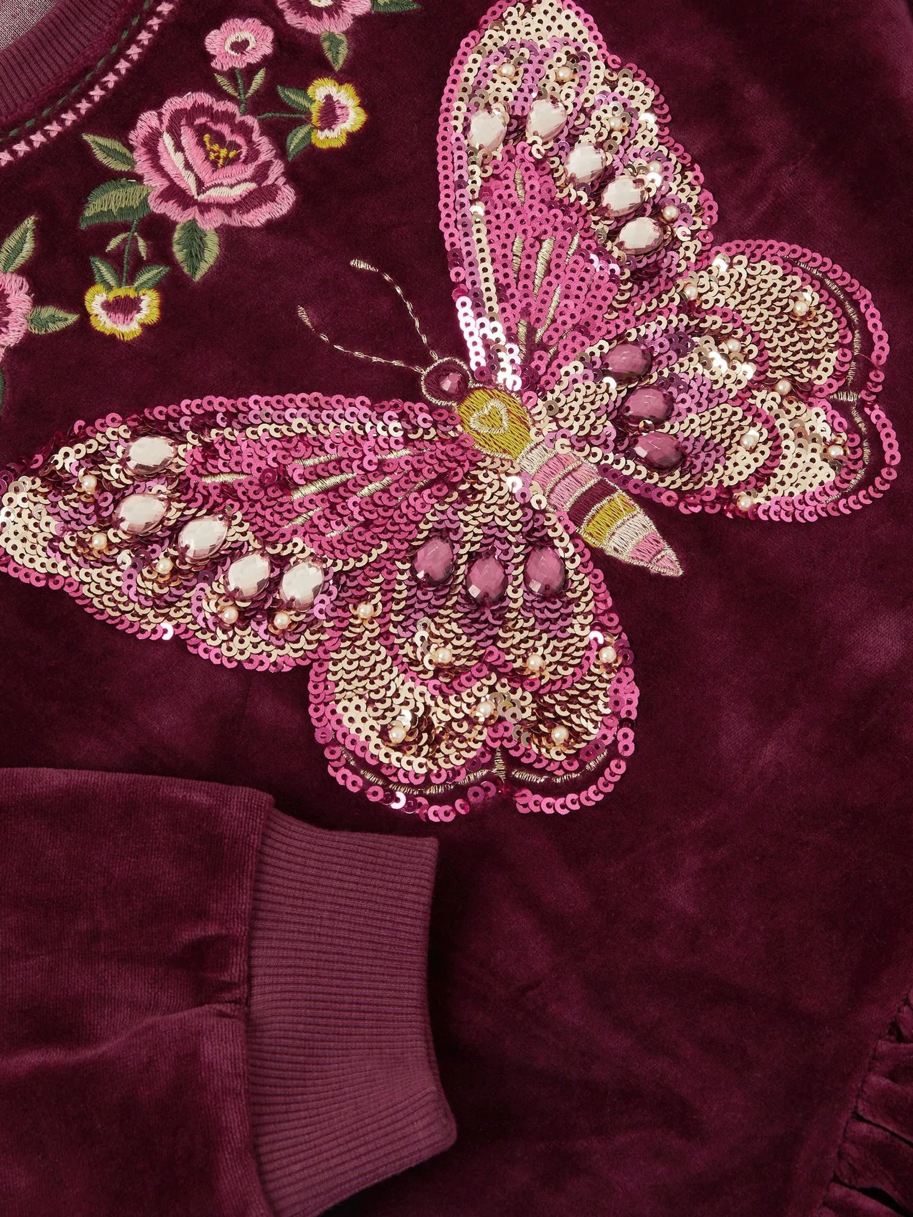 Monsoon Butterfly Embellished Velour Dress
