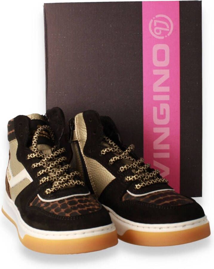 Vingino Senne Mid Premium leren sneakers zwart multi