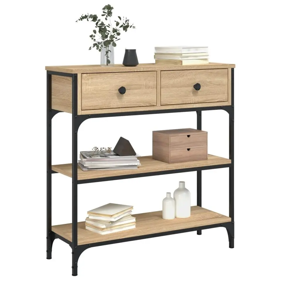 vidaXL - Wandtafel met 2 lades 2 schappen - Sonoma eiken - Hout - 72.5x25x75 cm