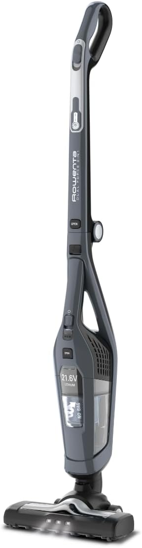 Rowenta RH6756 Dual Force 2-in-1-kabelloser Akku-Stabstaubsauger | mit integriertem Handstaubsauger | Saugkopf mit LED Beleuchtung | sehr leicht | 45 Minuten Akku-Laufzeit | Grau