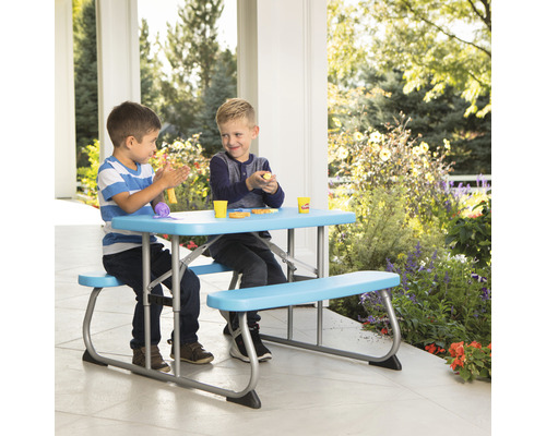 Lifetime 4-zits kleutermeubelset bestaande uit: 2 banken, tafel, blauw kunststof