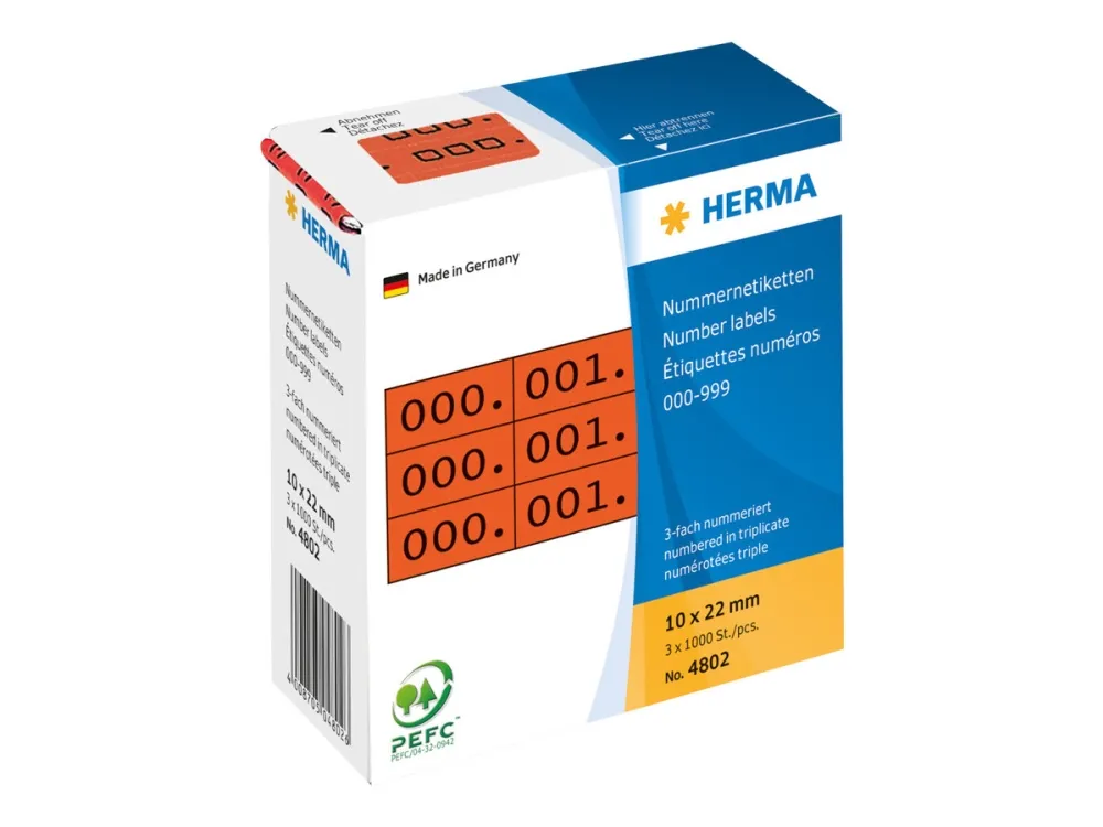 HERMA - Sort, rød - 10 x 22 mm 3000 etikette(r) (1000 ark x 3) selvklæbende nummermærkater