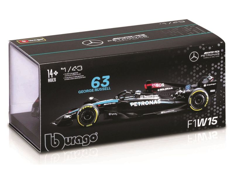 BBurago Mercedes-AMG F1 W15 Russell 2024 1:43 Sammlermodell im Massstab 1:43