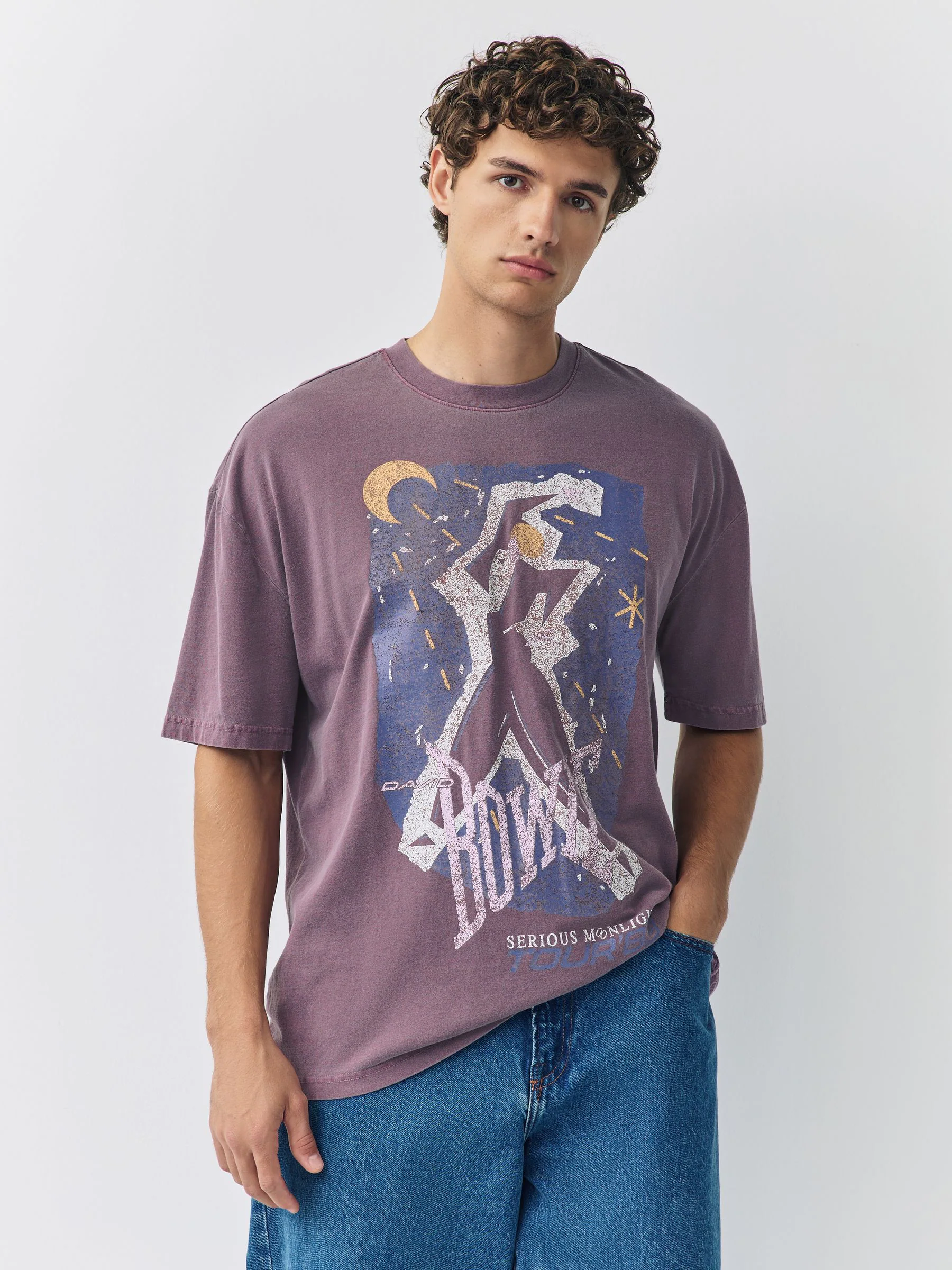 Paarse David Bowie - Normale Pasvorm - T-shirt met bandopdruk