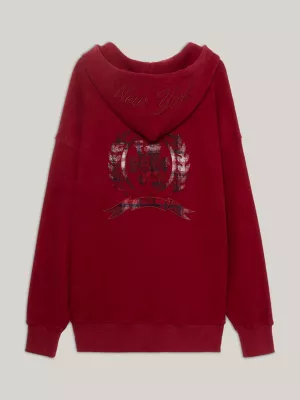 Moletom com capuz oversized com brasão xadrez