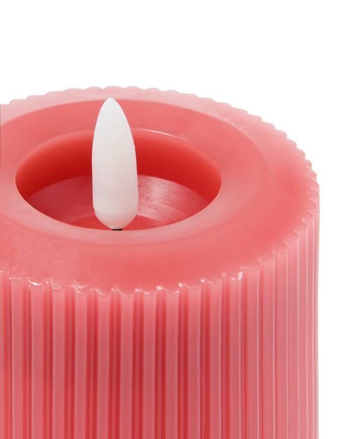 bougie nervurée LED avec cire Ø7.5x10 rose foncé