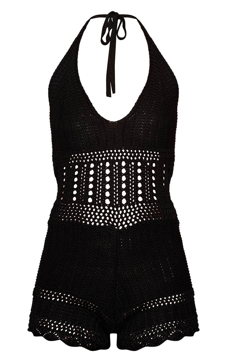 Noir Combi-short En Crochet À Col Licou