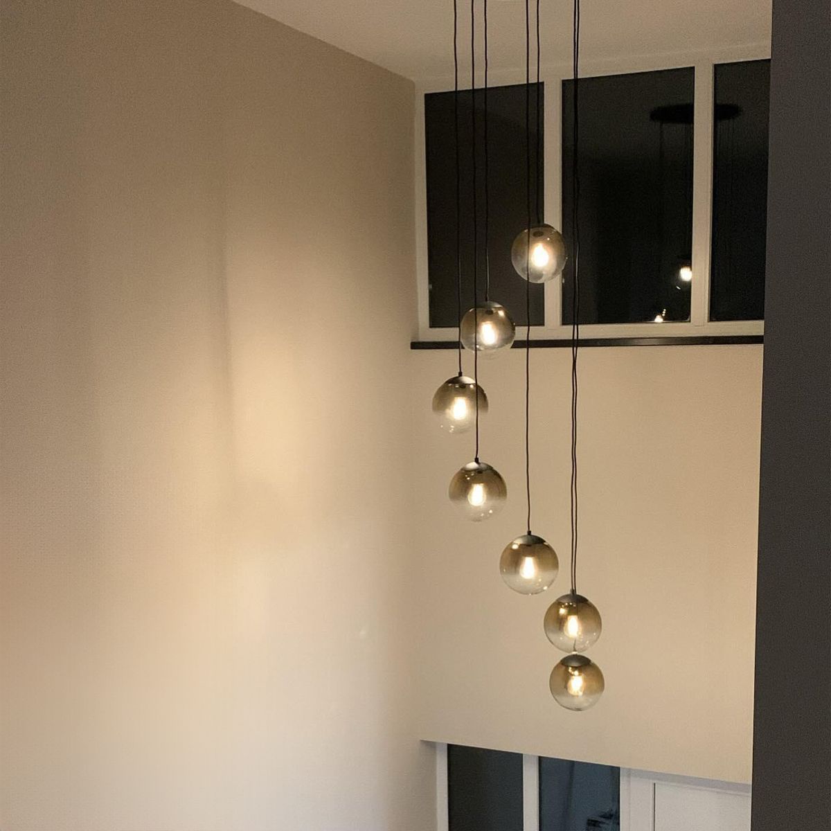 Art deco hanglamp zwart met goud glas 7-lichts - pallon