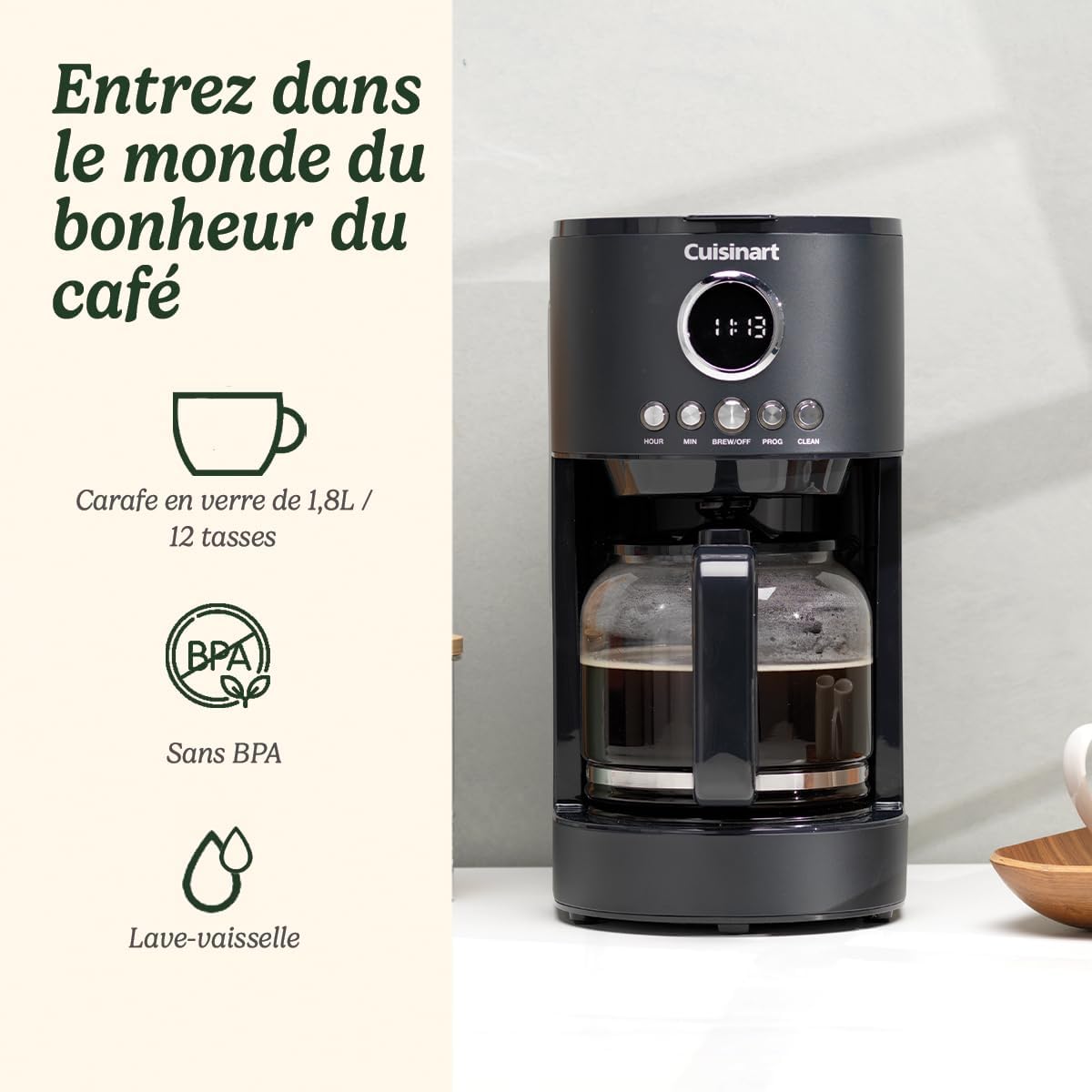 Cuisinart One Cup Grind And Brew - Machine à café avec broyeur intégré | Grain à moudre, Café filtre en portion individuelle | choisissez 3 tailles de tasse | Dosette filtrante réutilisable | Noir