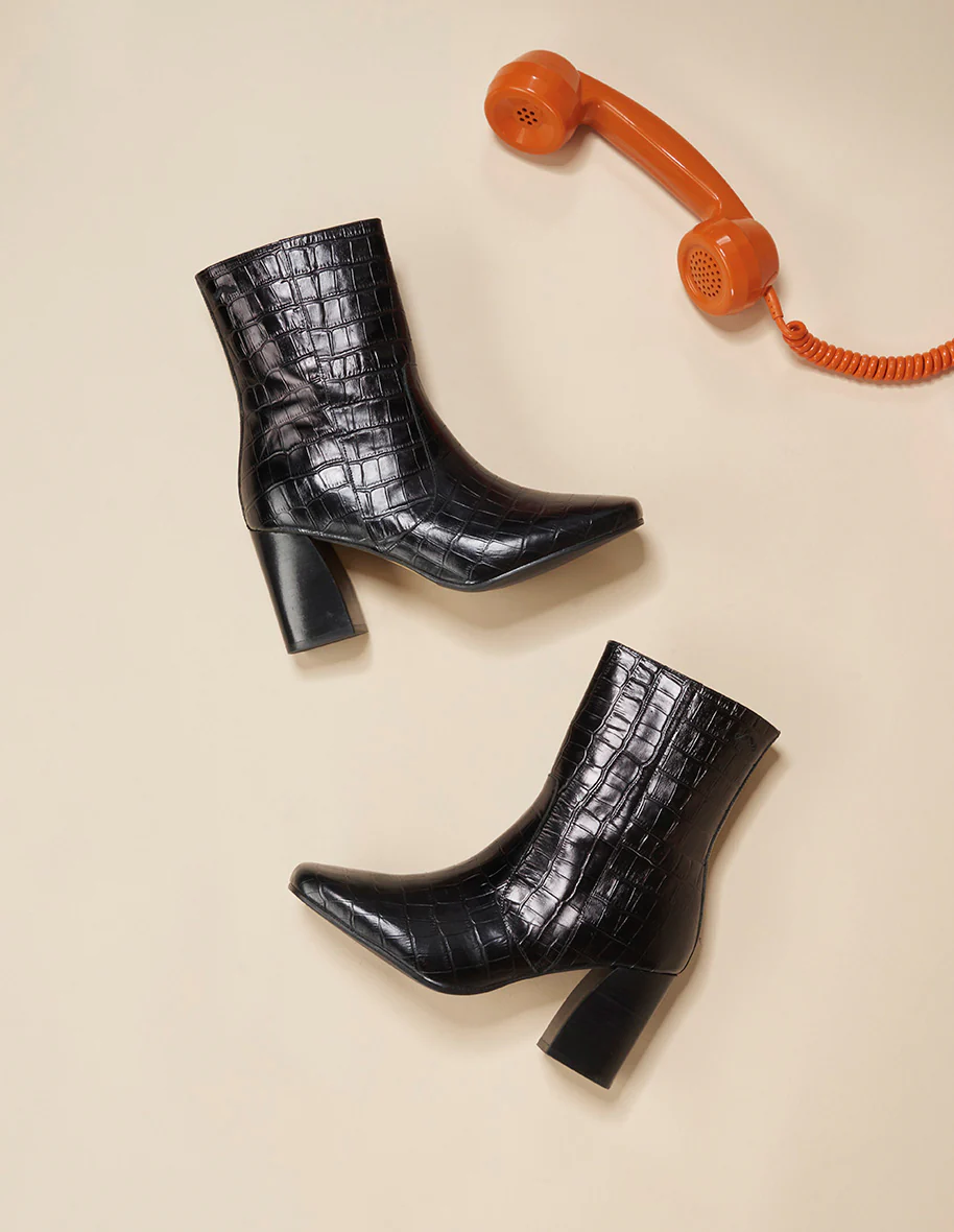Bottines à talons Irène - Croco XL noir