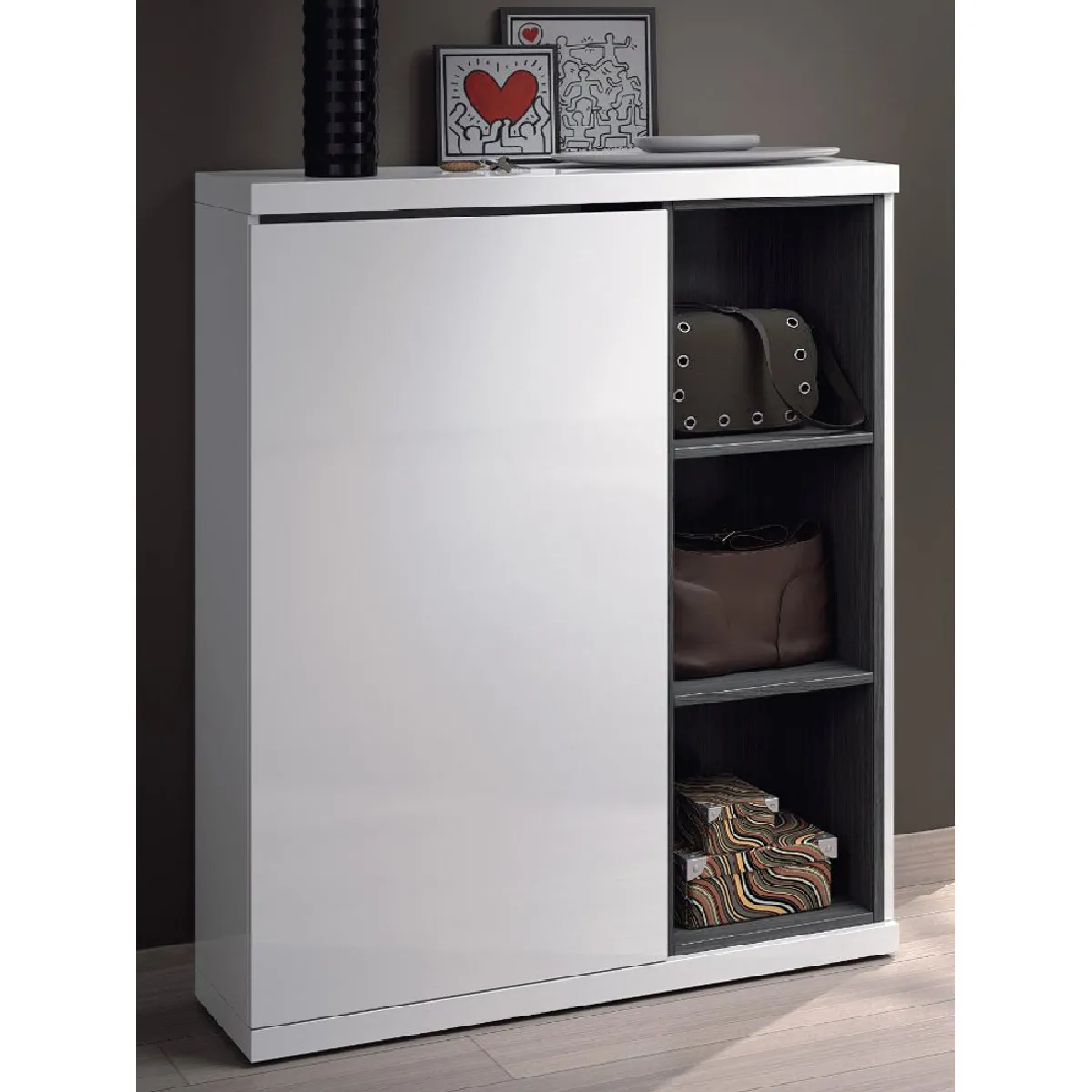 Pegane Meuble à chaussures - Blanc brillant