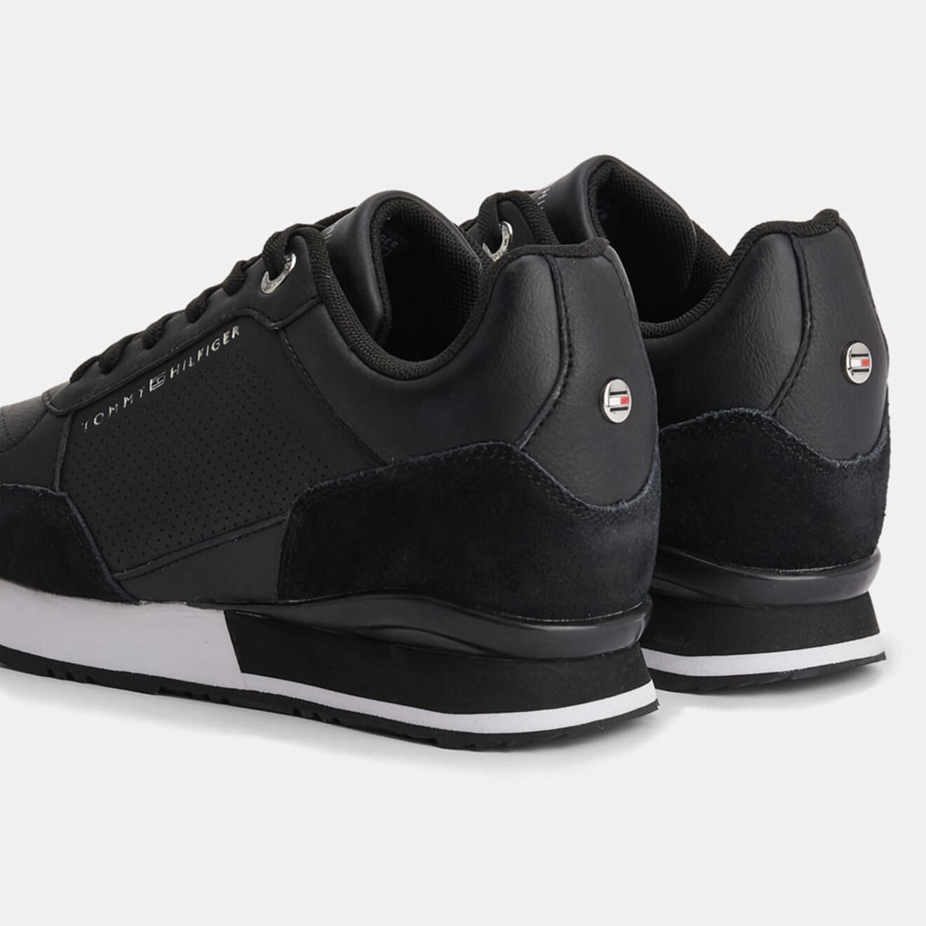 Tommy Hilfiger Baskets running en Cuir Knitted Wedge noires