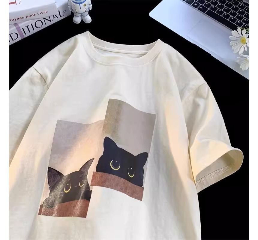 Bolgivy - Matching T-shirt met korte mouwen en kattenprint in oversized stijl voor koppels
