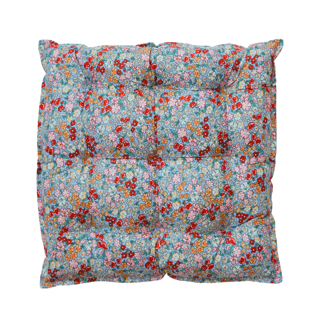 Bahne Interior  Flora sædehynde, blå/rød/rosa - 40 x 40 cm.
