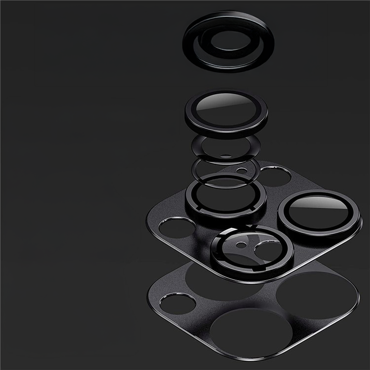 iPhone 15 Pro / iPhone 15 Pro Max Alu Ultra Clear Kamera Objektiv Protector Vollschutz mit Panzer Glas - Grau