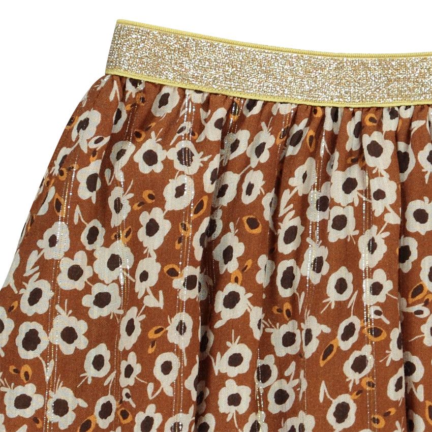 Jupe courte en voile de viscose imprimé fleurs pour fille - Marron