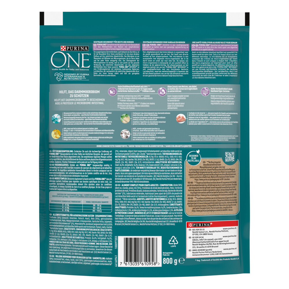 4x Purina ONE Sensitive Kalkoen800 gr