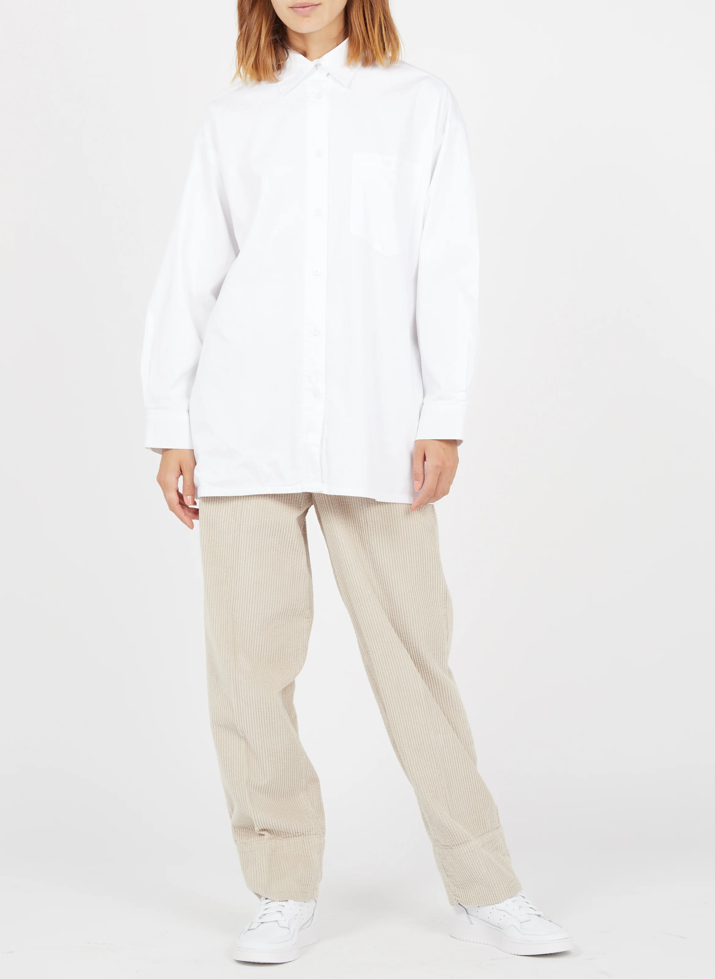PADOW - Pantalon large taille haute en velours côtelé | Beige