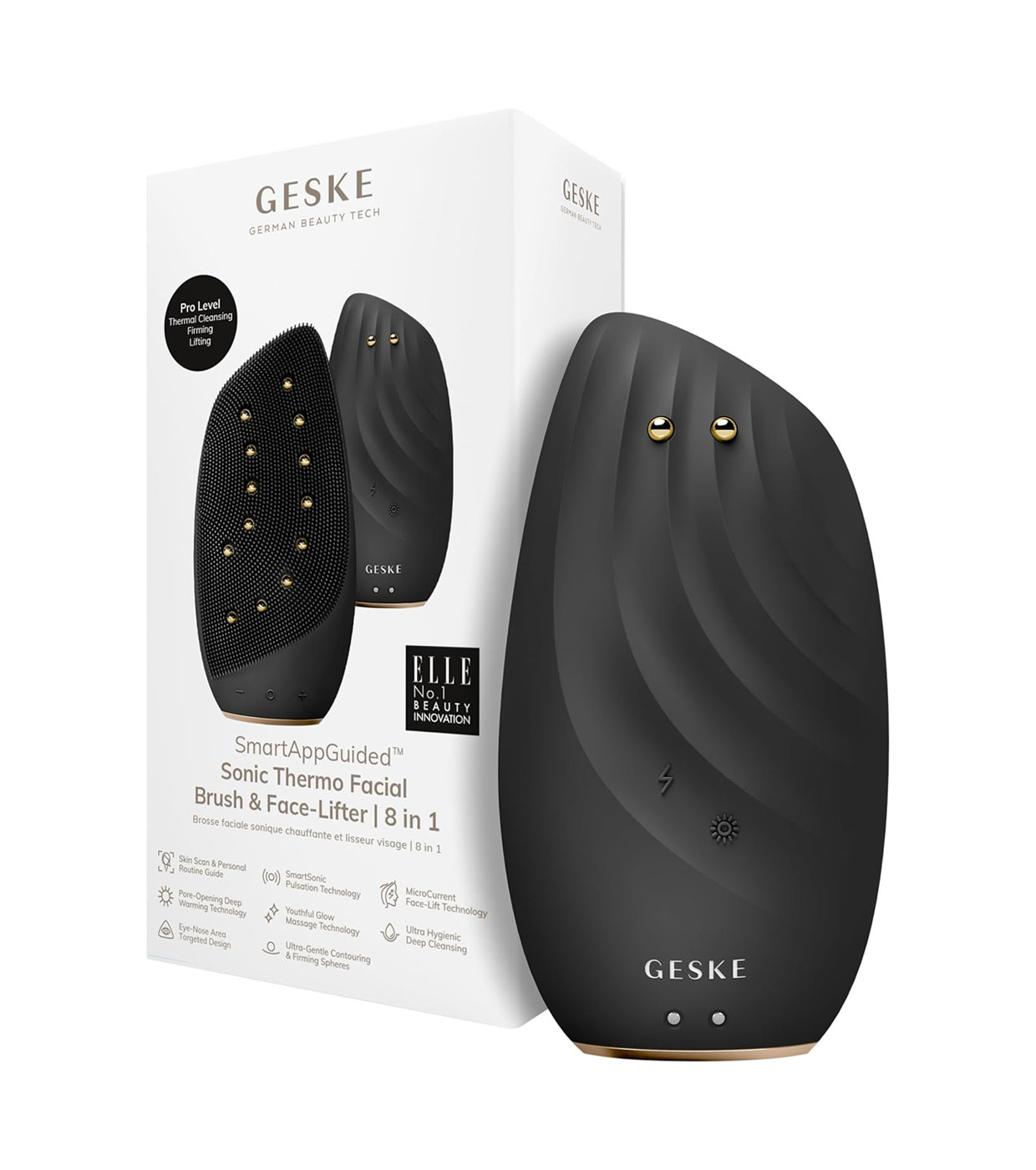 GESKE - Escova de Limpeza Facial e Massageadora Sonic Thermo Face-Lifter 8 em 1 - Ouro Preto
