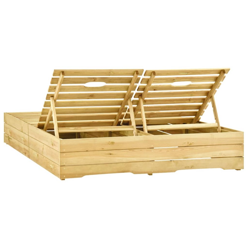 Transat chaise longue bain de soleil lit de jardin terrasse meuble d'extérieur double 198 x 135 x (30-75) cm bois de pin impr