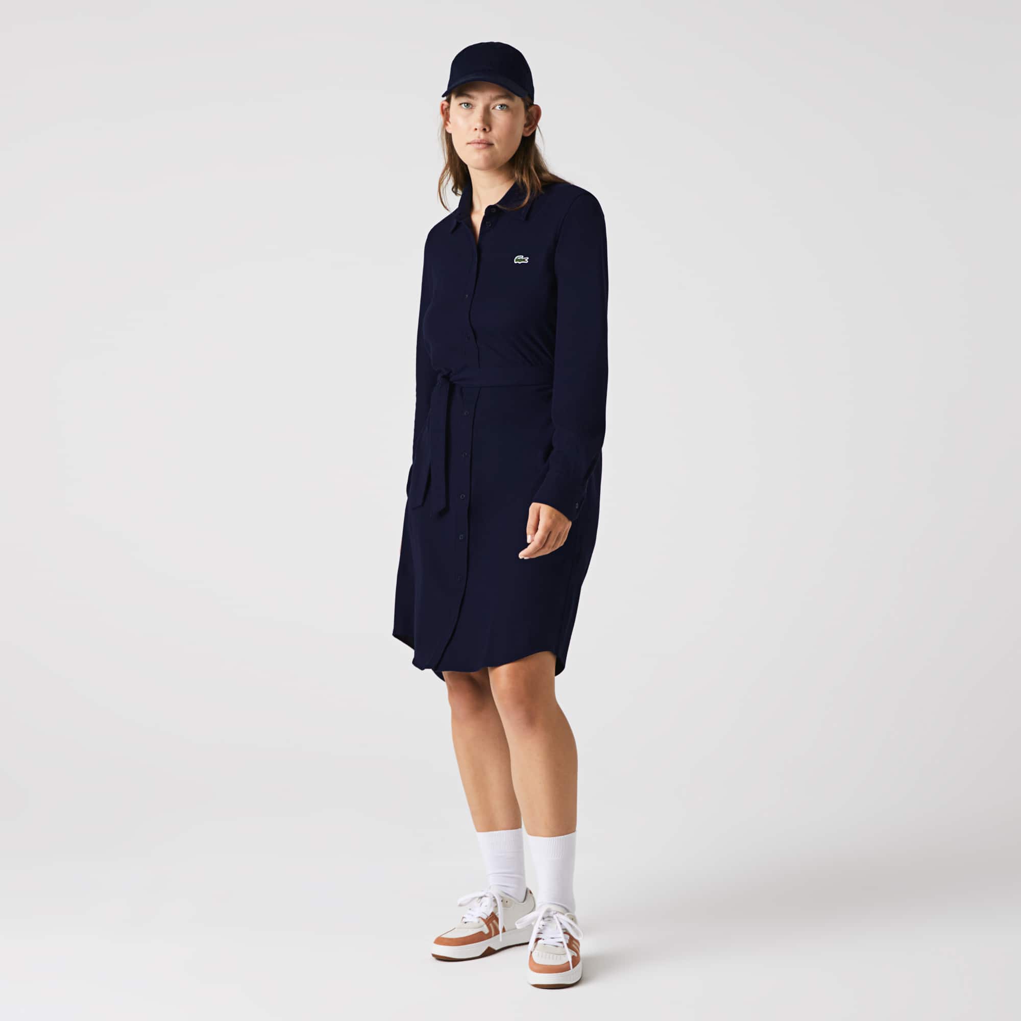 Robe polo femme Lacoste avec taille ajustable en piqué de coton Robes & Jupes - Bleu - Lacoste - Femme