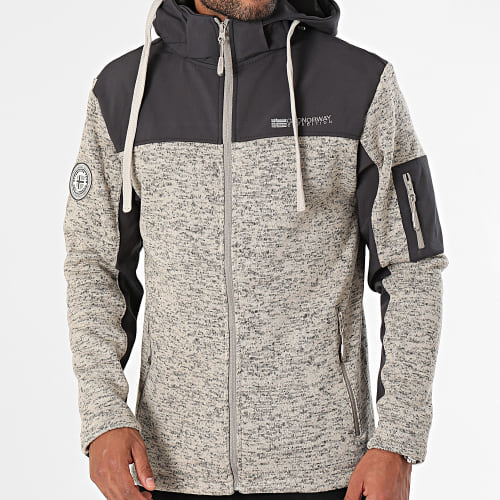 Veste Polaire Zippée Capuche Tjhon Beige Noir