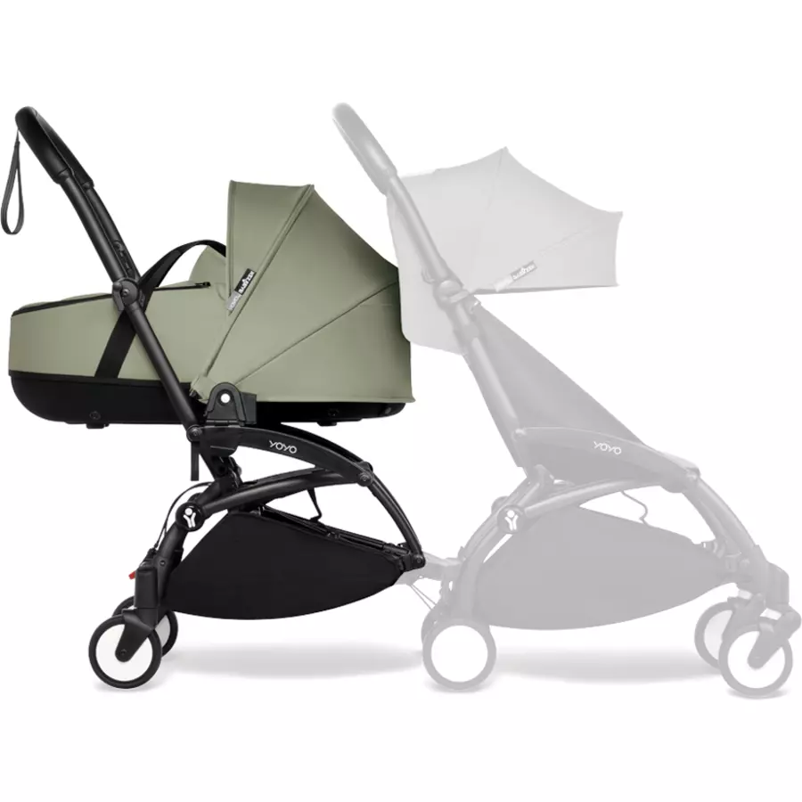 BABYZEN Kinderwagen YOYO 0+ connect Black mit Liegewanne Olive
