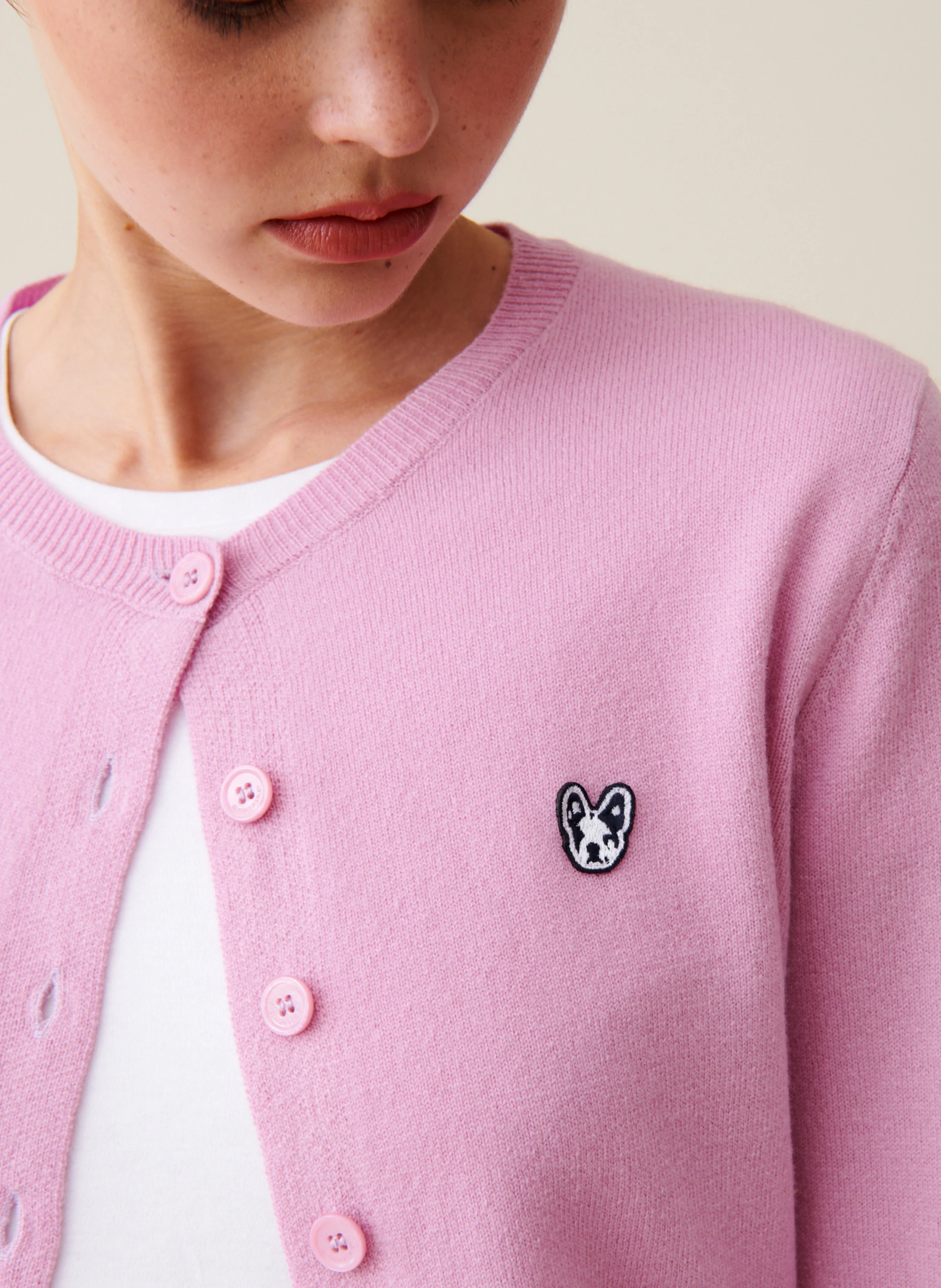 Cardigan en laine| Rose