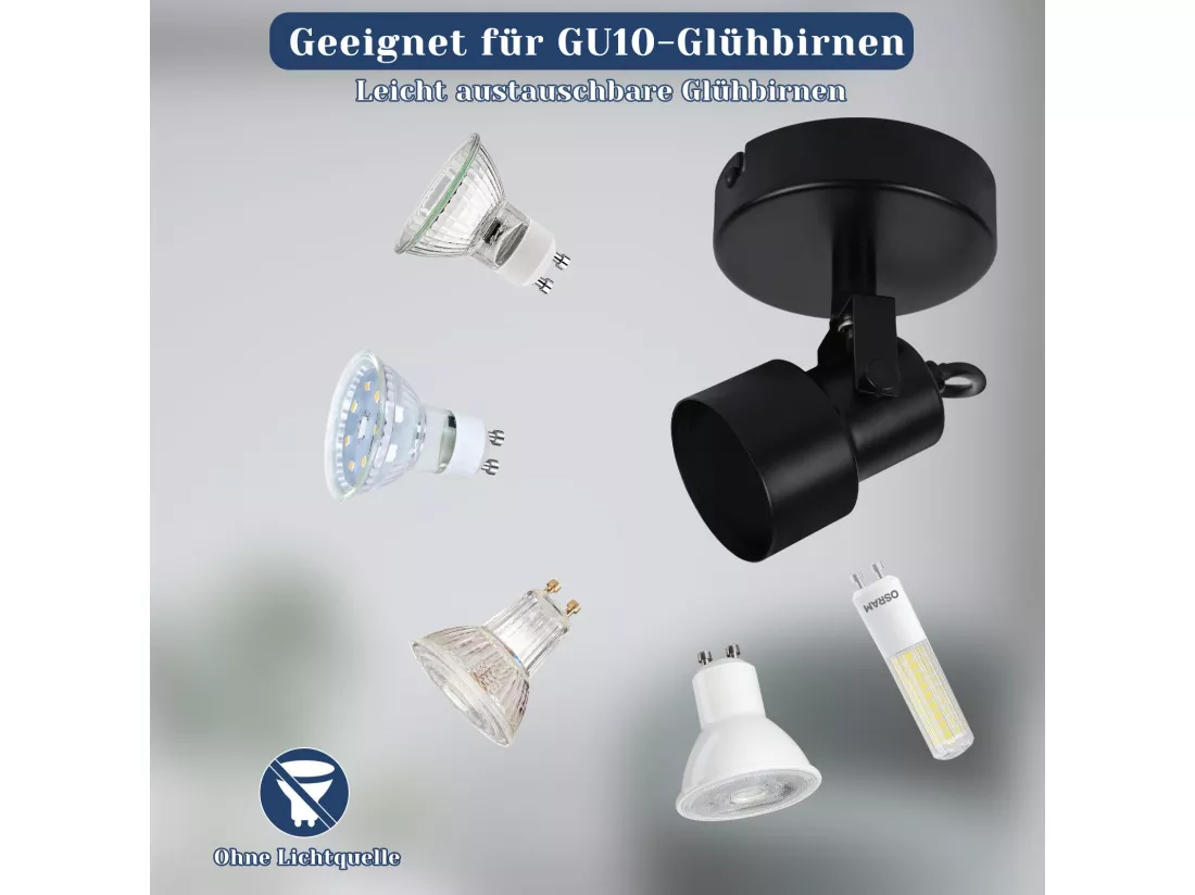 NETTLIFE Spot de plafond noir - Plafonnier vintage GU10 Lampe de cuisine pour salon couloir