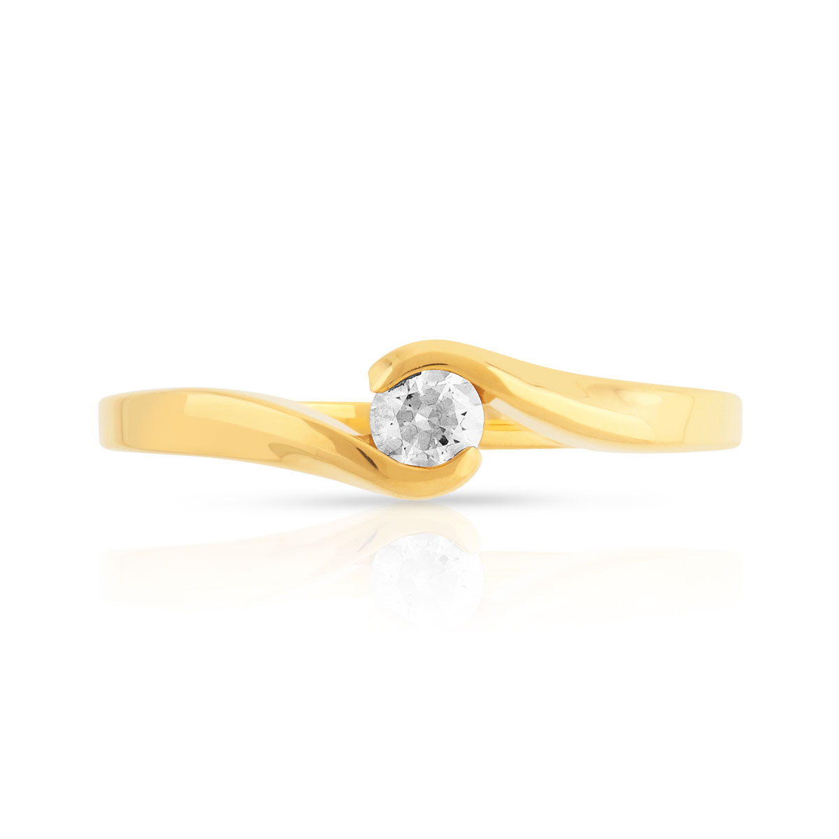 Bague solitaire or 750 jaune diamant 15/100e ct