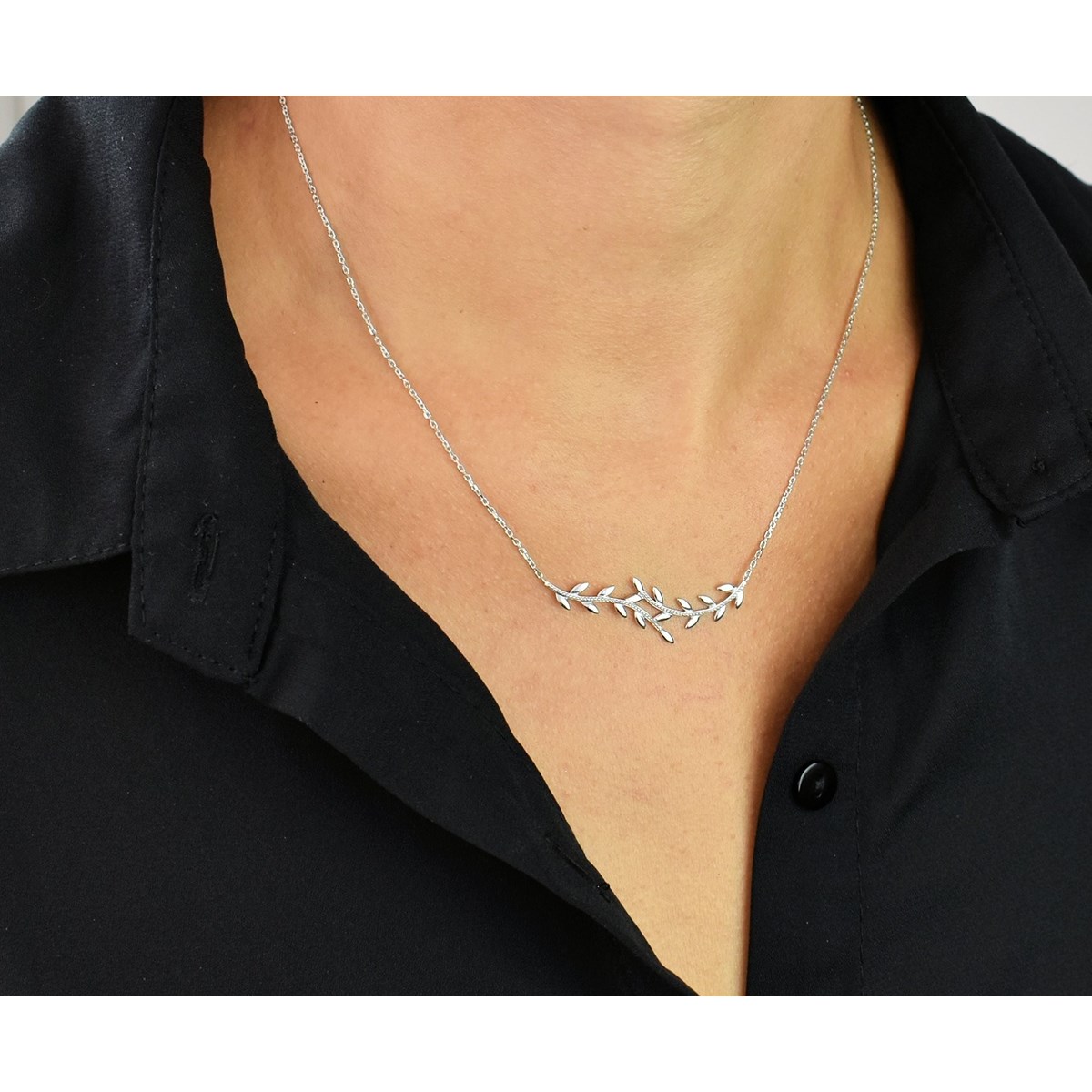 Collier feuille de laurier Argent 925 Rhodié