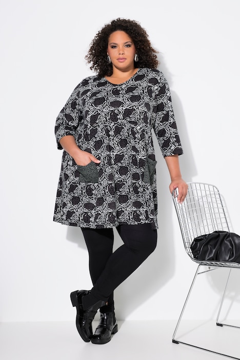 Longshirt, A-Linie, Blumendruck, 3/4-Ärmel