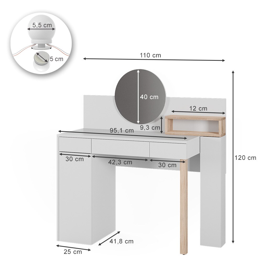 Vicco Schminktisch Olivia 110x120cm Frisiertisch mit Spiegel und LED-Beleuchtung