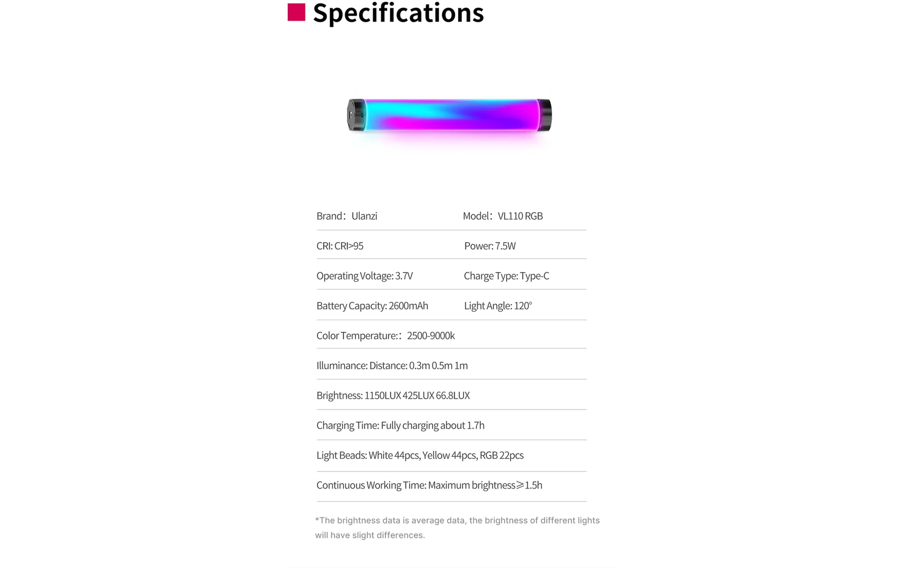 Videoleuchte VL110Magnetisches RGB-Röhrenlicht für Spezialeffekte
