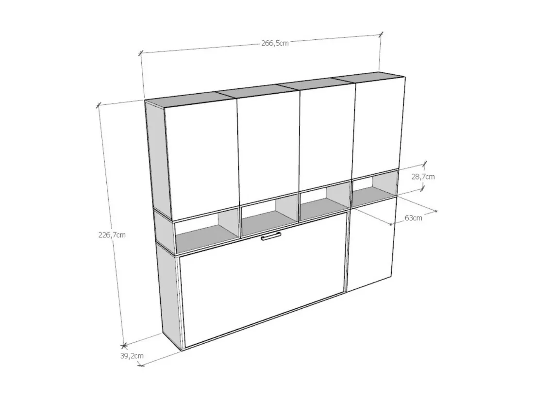 Lit escamotable horizontal blanc Bounto 85x185 avec rangement et bibliothèque composition C-